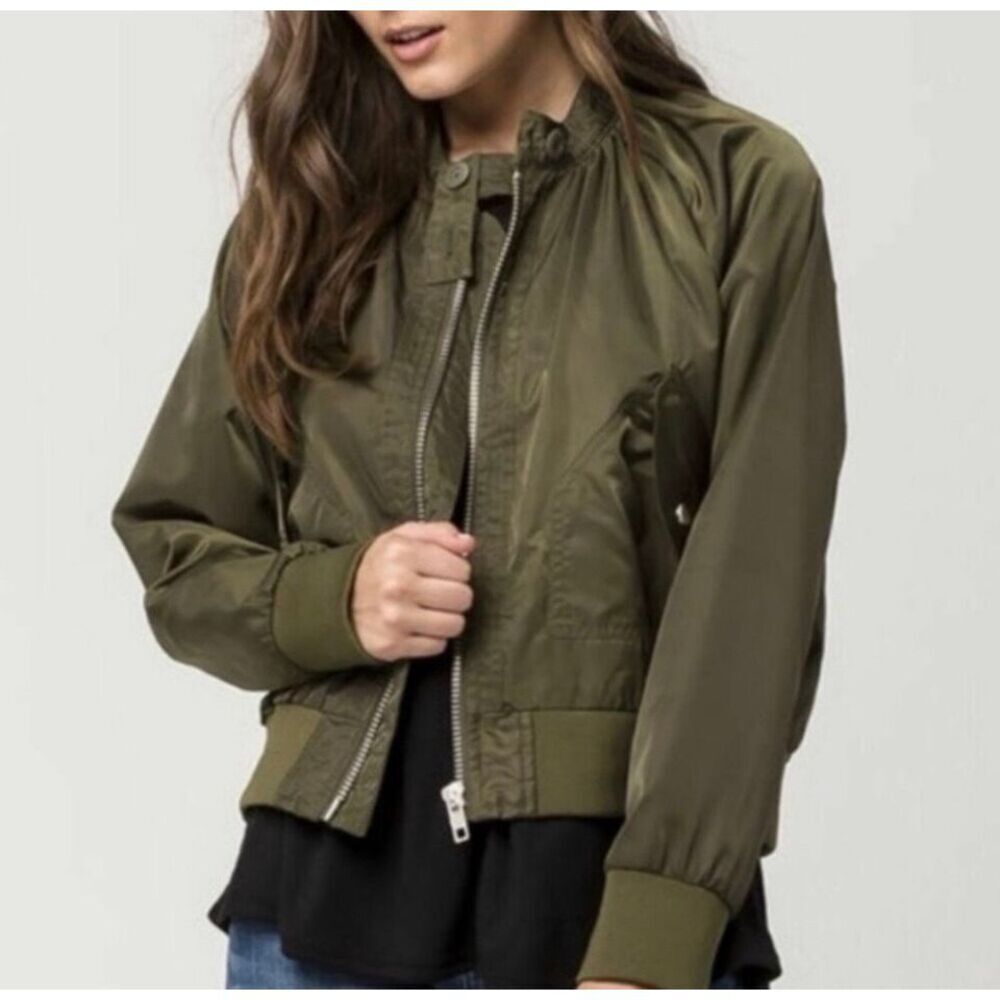 Free People Midnight Bomber in Olive Green Lightweight Jacket  SZ XS #2551
